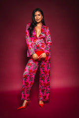 DOZEN ROSES SATIN BLAZER IN FUCHSIA