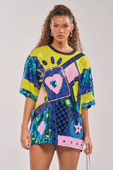 QUEEN OF HEARTS SEQUIN TSHIRT DRESS
