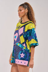 QUEEN OF HEARTS SEQUIN TSHIRT DRESS