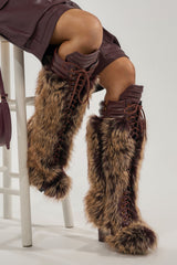 AZALEA WANG HEARTBEAT BROWN MULTI BLOCK FUR BOOT