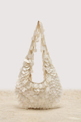 NO WORDS BEADED BAG IN WHITE