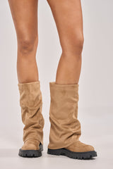 AZALEA WANG HOYT BEIGE FLAT RUCHED BOOTIE