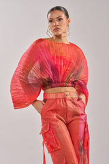 STAINED RED CROPPED BLOUSE