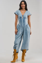 MUST HAVE SHORT SLEEVE DENIM JUMPSUIT