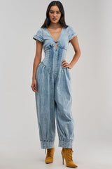 MUST HAVE SHORT SLEEVE DENIM JUMPSUIT