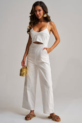 CITY LIGHTS SLEEVELESS JUMPSUIT IN WHITE POPLIN