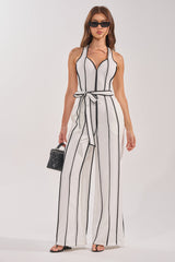 SUMMER SERENADE STRIPE HALTER JUMPSUIT