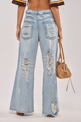 SUPER DISTRESSED WIDE LEG DENIM