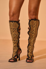 AKIRA GOLD INDRANI BLACK HIGH SHAFT GLADIATOR SANDAL