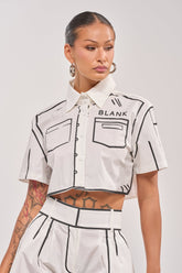 BLANK SPACE CROPPED SHORT SLEEVE BUTTON DOWN