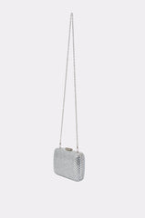 ELECTRIC AURA RHINESTONE CLUTCH IN SILVER