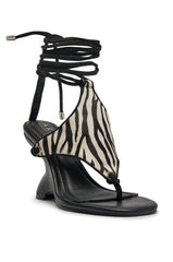 AKIRA GOLD JANA BLACK ZEBRA CALF HAIR PRINT WEDGE SANDAL