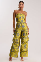 NIKKI BROCADE JUMPSUIT IN GREEN