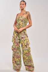 SMELL THE FLOWERS BROCADE STRAPLESS JUMPSUIT