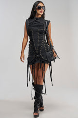BANKS LACE UP MOCK NECK KNIT MINI DRESS