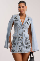 MARK MY WORDS GRAPHIC STUDDED CAPE DRESS