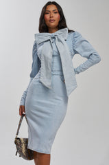 CHERRY ON TOP DENIM BOW MIDI DRESS