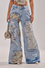 LANA DISTRESSED JEANS WITH JACQUARD DETAIL