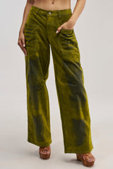 VALERIE VELVET EFFECT PANT IN GREEN