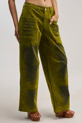 VALERIE VELVET EFFECT PANT IN GREEN