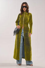 VALERIE VELVET EFFECT TRENCH IN GREEN