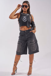 LANA DENIM JORT IN BLACK WASH DENIM
