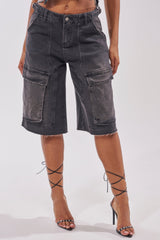 LANA DENIM JORT IN BLACK WASH DENIM