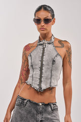 BREAK UP WITH HIM DENIM TOP