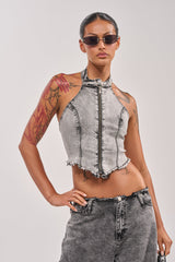 BREAK UP WITH HIM DENIM TOP