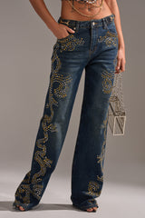 ZIGGY STUDDED WIDE LEG DENIM