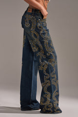 ZIGGY STUDDED WIDE LEG DENIM