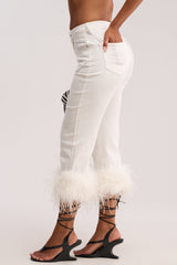TRIPPY LIKE ME DENIM CAPRI WITH FEATHER