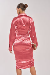 WITH LOVE COLLARED SATIN MIDI DRESS