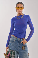PAXTON DOUBLE LINED MESH LONG SLEEVE TOP IN ROYAL BLUE