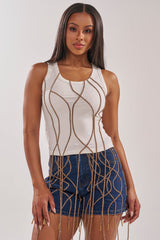 NINA EMBELLISHED RIBBED TANK