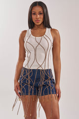 NINA EMBELLISHED RIBBED TANK