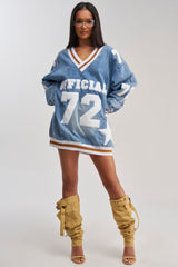 PLAYER FOR YOU DENIM JERSEY MINI DRESS