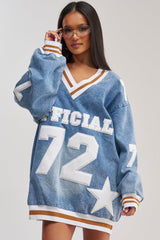 PLAYER FOR YOU DENIM JERSEY MINI DRESS