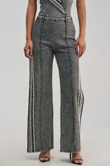 LUXURIOUS DENIM PANTS WITH SIDE SLITS IN GREY
