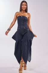 NO ONE LIKE ME DENIM ROMPER IN DARK BLUE DENIM