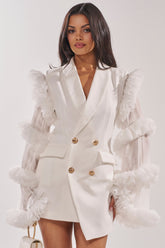 LIVING OVER THE TOP RUFFLE SLEEVE BLAZER MINI DRESS IN WHITE