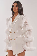 LIVING OVER THE TOP RUFFLE SLEEVE BLAZER MINI DRESS IN WHITE