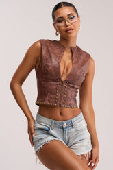 DOWN FOR WHATEVER FAUX LEATHER CORSET TOP