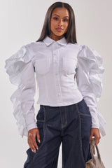 DREA RUFFLE SLEEVE BUTTON DOWN