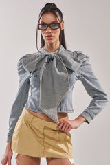 WAIT FOR U DENIM BOW BLOUSE TOP