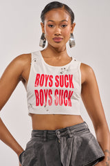 BOYS LIE DISTRESSED CROPPED TANK IN WHITE