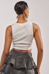 BOYS LIE DISTRESSED CROPPED TANK IN WHITE