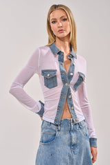 DIFFERENT DENIM LOVE WHITE MESH BUTTON DOWN