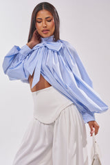 MASTERPIECE POPLIN PUFF LONG SLEEVE TOP IN BLUE
