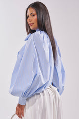 MASTERPIECE POPLIN PUFF LONG SLEEVE TOP IN BLUE